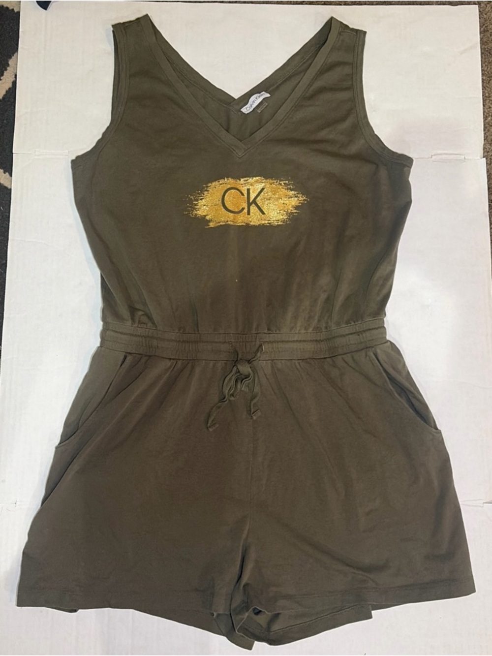 Calvin Klein Olive Green Romper with Gold CK Accent